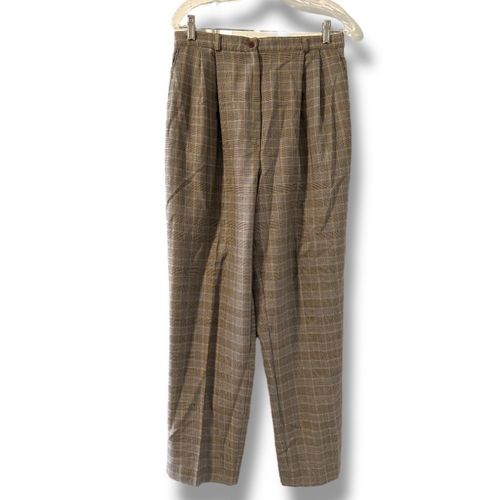 Vintage Liz Baker Brown Plaid Tapered Trousers Pants Women’s Sz 14 Academia Fall